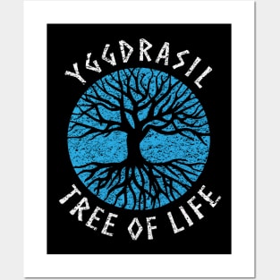 Tree of Life Yggdrasil Blue Valhalla Vikings Grunge Distressed Posters and Art